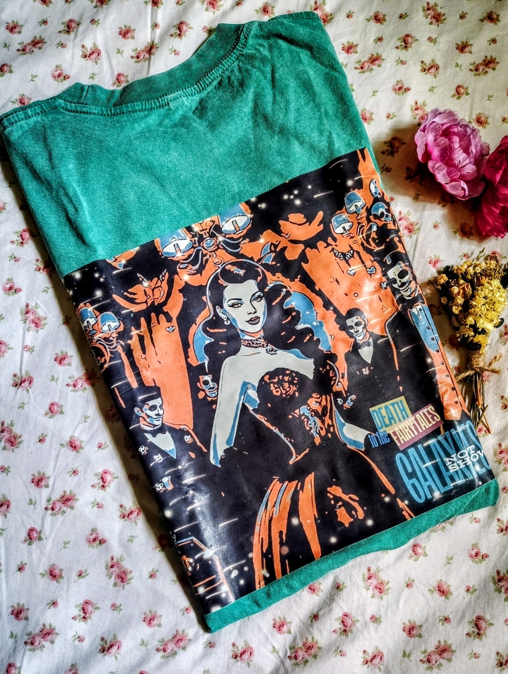 Death to the Fairytales Gothic Fantasy Art Shirt Green Acid Wash | Dark Romantic